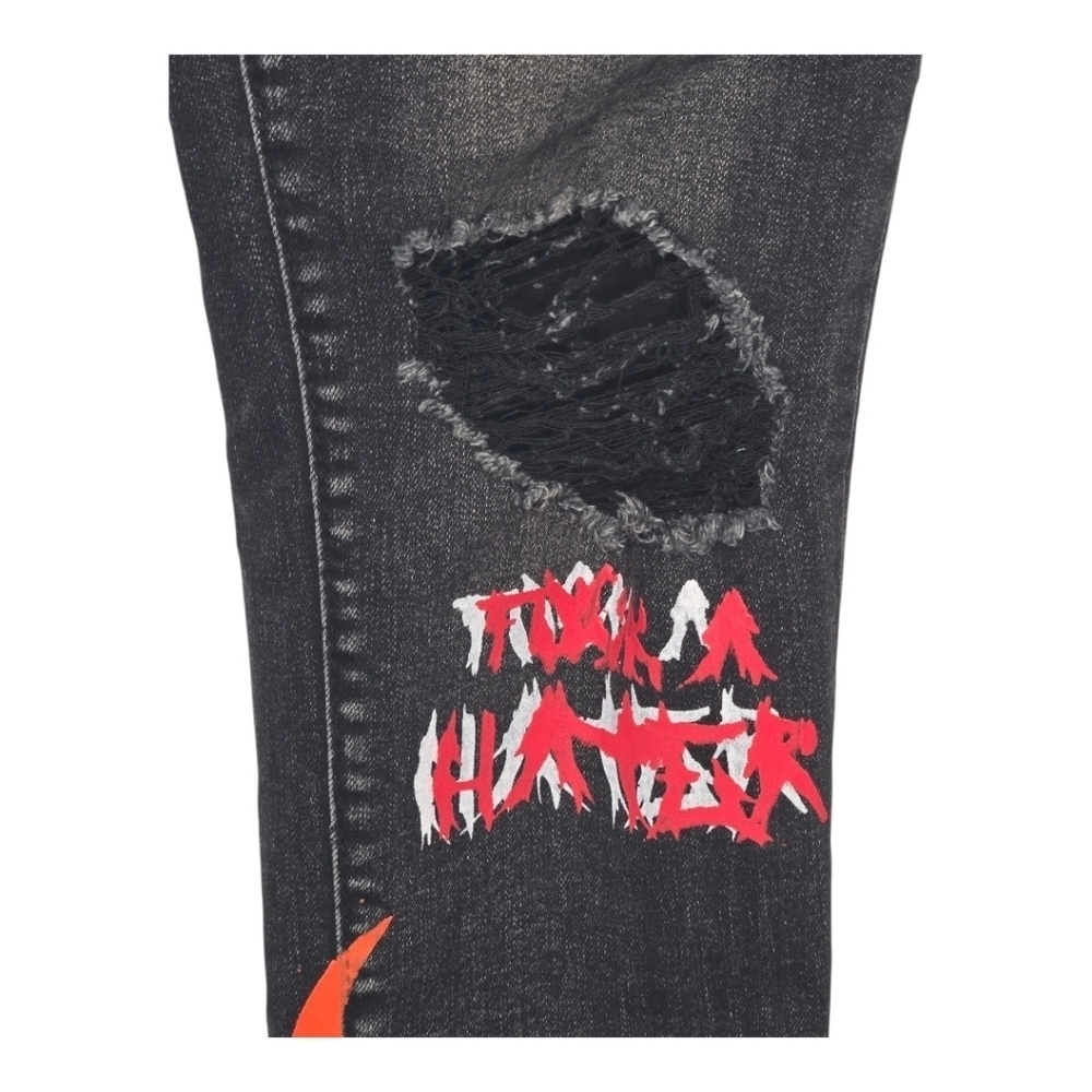 GFTD Mens Black Colorful Graffiti Painted Distressed Landon Denim Jeans 36 - Picture 6 of 16